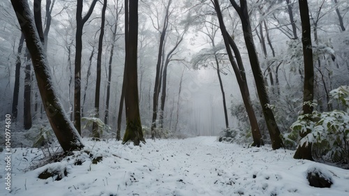winter forest in the fog