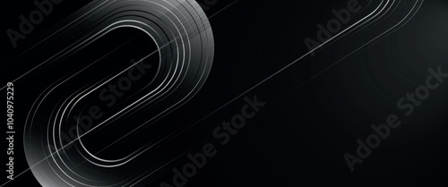 Dark blue abstract background with glowing geometric lines. Modern shiny blue diagonal rounded lines pattern. Futuristic technology concept.eps10