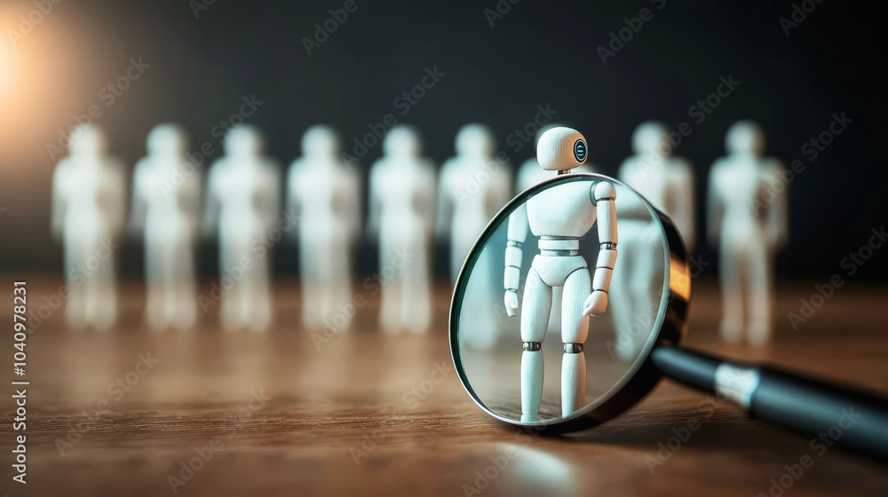 custom made wallpaper toronto digitalA close-up view of a figure under a magnifying glass, surrounded by smaller silhouettes, suggesting scrutiny and analysis of individuality.