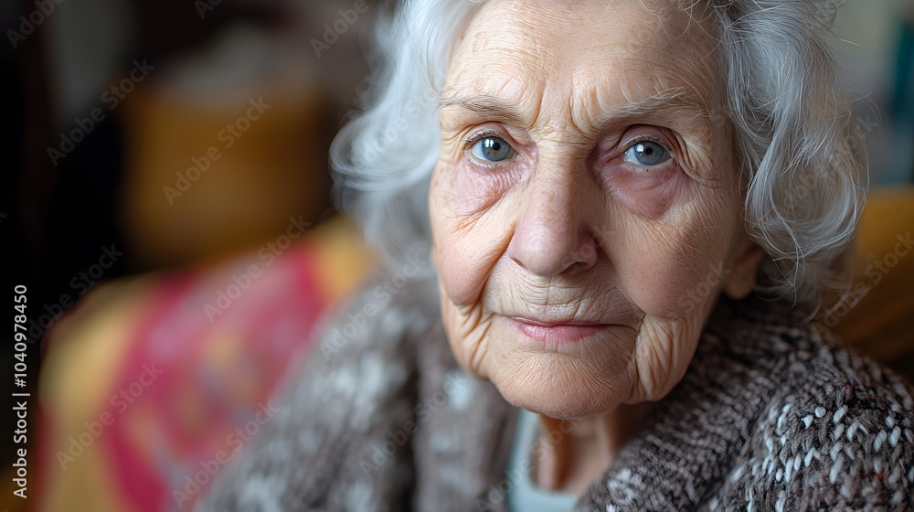 Portrait of an elderly woman at her home. Portrait of an elderly woman at her home.