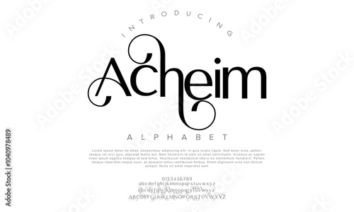 Acheim typography beauty fashion elegant minimalist serif italic fonts decorative wedding vintage retro logos. Minimal luxury font alphabet logo. Vector illustration