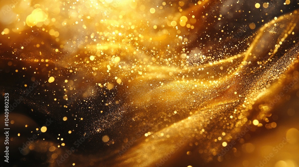 Ethereal golden light particles flowing through the shadows, forming an exquisite and opulent display of elegance and luxury Ethereal golden light particles flowing through the shadows, forming an exquisite and opulent display of elegance and luxury