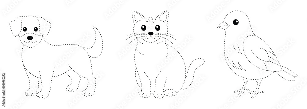 Animal Tracing Line for Worksheet, Dog, Cat and Bird Tracing Line Animal Tracing Line for Worksheet, Dog, Cat and Bird Tracing Line