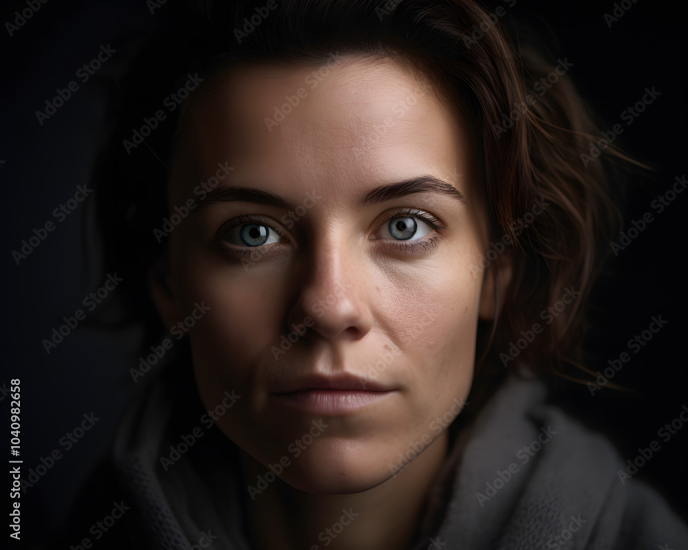 Fototapeta premium a woman with a subtle smirk of contempt, her eyes narrowed slightly, and her mouth curled up on one side