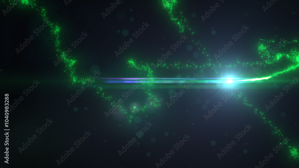 Green Wavy Lines of Light with Turbulence Particles and Lens Flare, Widescreen 4K Resolution Green Wavy Lines of Light with Turbulence Particles and Lens Flare, Widescreen 4K Resolution