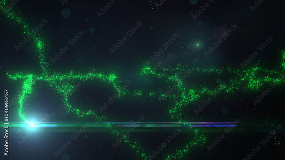 Green Wavy Lines of Light with Turbulence Particles and Lens Flare, Widescreen 4K Resolution Green Wavy Lines of Light with Turbulence Particles and Lens Flare, Widescreen 4K Resolution