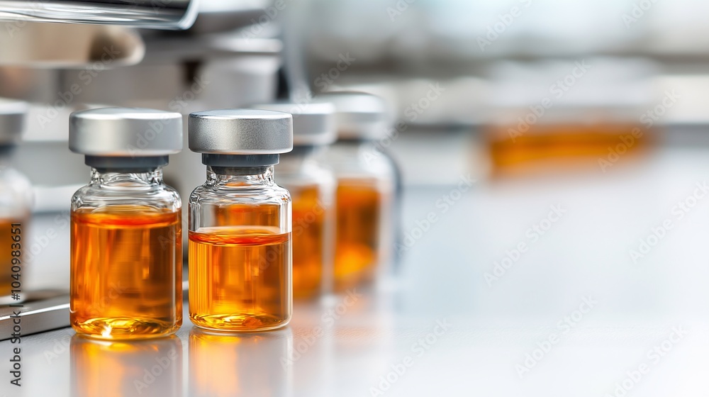Amber vials on a sterile surface Amber vials on a sterile surface