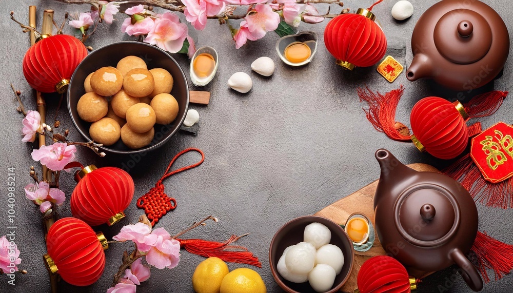Dongzhi Festival Poster Design with Colorful Tangyuan and Festive Chinese Ornament. Chinese Winter Solstice Dongzhi Festival Poster Design with Colorful Tangyuan and Festive Chinese Ornament. Chinese Winter Solstice