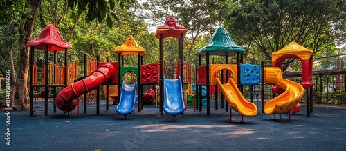 Wallpaper Mural Colorful Playground with Slides and Towers in a Green Setting Torontodigital.ca