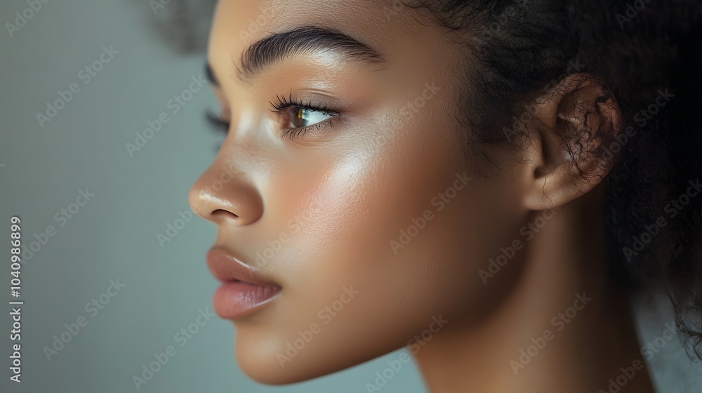 Fototapeta premium Profile face of young beautiful woman with clean skin.