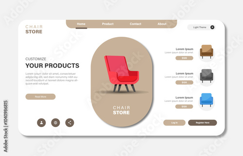 Chair store website landing page. Graphical user interface for website page