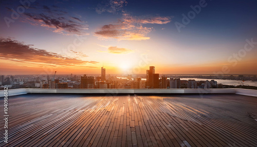 Sunset view from a rooftop overlooking a cityscape