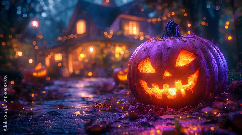 Halloween Party Decorations – Pumpkin with Glowing Light Surrounded by Festive Elements and Spooky Accessories for a Vibrant Celebration.
Halloween Party Decorations – Pumpkin with Glowing Light Surrounded by Festive Elements and Spooky Accessories for a Vibrant Celebration.