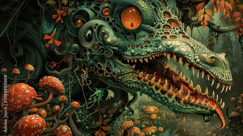 Fototapeta premium Fantasy Creature with Glowing Eyes in a Forest Setting