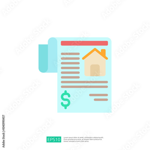 A graphic representation of a document featuring a house icon and a dollar sign, suggesting a financial or real estate context.