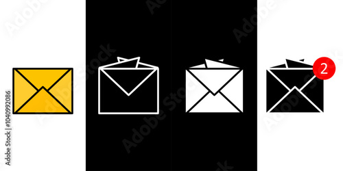 modern set of envelope icons, featuring vibrant designs and subtle notification alerts. Perfect for email notifications, messaging apps, or creative digital projects. Vector illustration concept