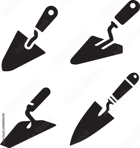 Trowel Silhouette Icons - Black Masonry and Construction Tools Set