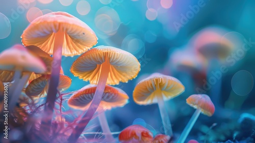 A bunch of orange mushrooms are growing in a field