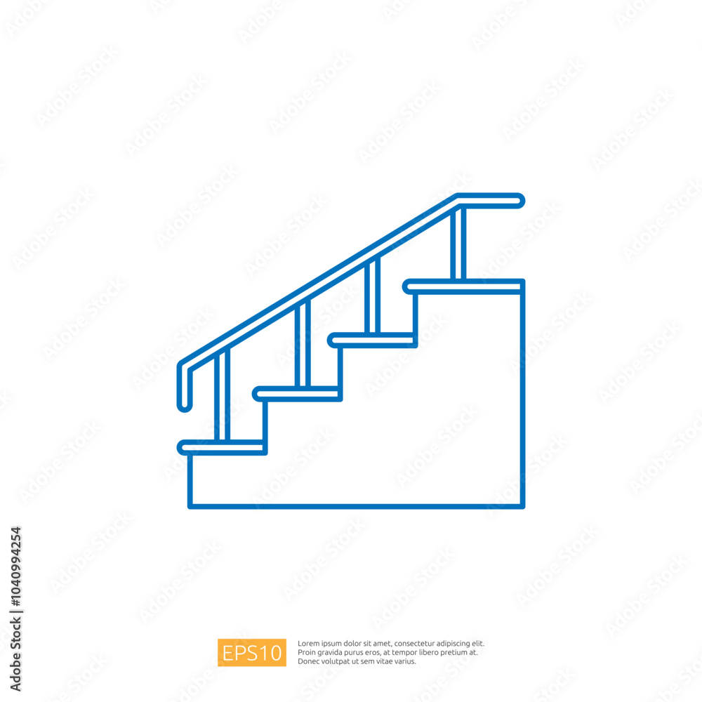 A simple, minimalist illustration of a staircase with railings, designed in a blue outline style, suitable for architectural or design contexts. A simple, minimalist illustration of a staircase with railings, designed in a blue outline style, suitable for architectural or design contexts.