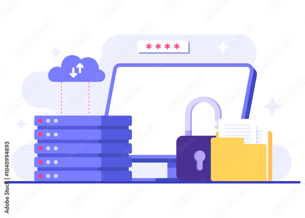 Database protection, Cyber security, Data Center, File management, cloud storage, Privacy data protection flat illustration for landing page, mobile app, poster, flyer, web banner, infographic Database protection, Cyber security, Data Center, File management, cloud storage, Privacy data protection flat illustration for landing page, mobile app, poster, flyer, web banner, infographic