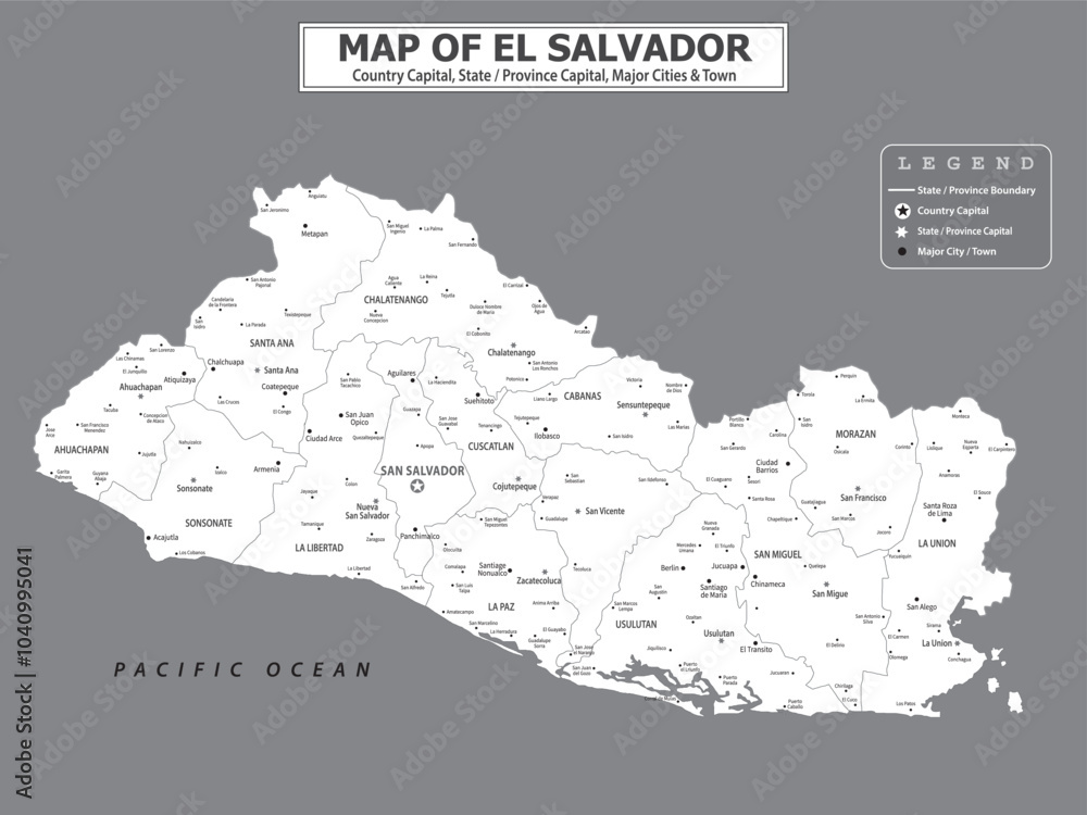 Obraz premium Political map of country with capital, province or state capital, major cities and town.