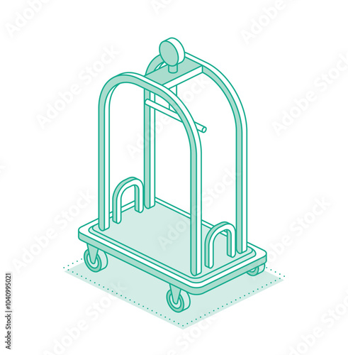 Isometric luggage trolley cart. Hotel equipment. Object isolated on white. Hotel reception and room service.