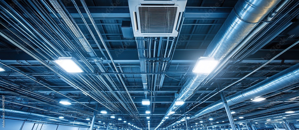 Obraz premium Industrial Ceiling with Complex Piping System