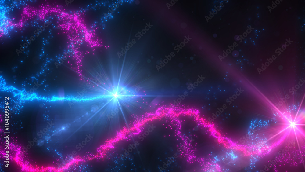 Blue and Pink Wavy Light Lines Crossing Turbulence Particles and Lens Flares, Widescreen 4K Resolution Blue and Pink Wavy Light Lines Crossing Turbulence Particles and Lens Flares, Widescreen 4K Resolution
