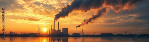 Industrial factory, smoke, manufacturing, and environmental impact in modern industry