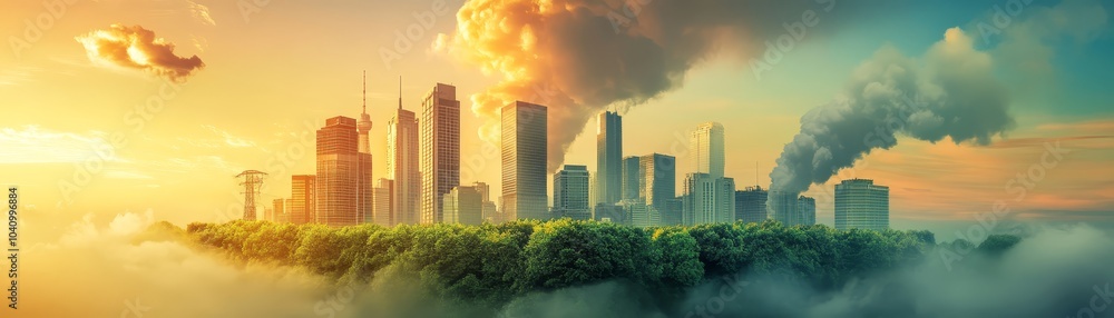 Fototapeta premium Ethereal cityscape, a metropolis adorned by clouds, symphony of urban beauty and heavenly serenity