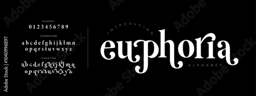 Euphoria typography beauty fashion elegant minimalist serif italic fonts decorative wedding vintage retro logos. Minimal luxury font alphabet logo. Vector illustration