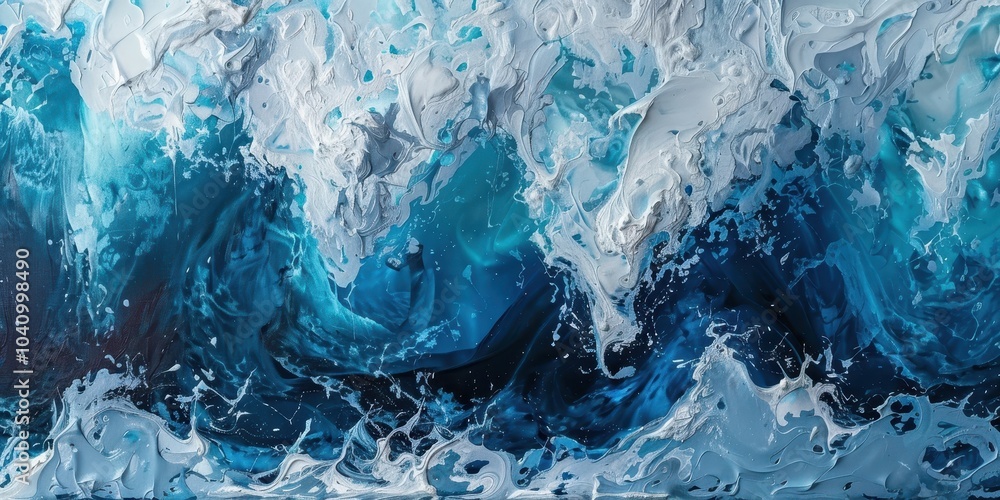 Obraz premium A painting of a wave with a blue ocean background