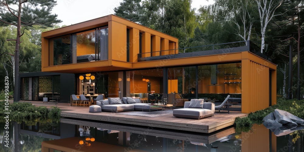 Obraz premium A large house with a pool and a deck