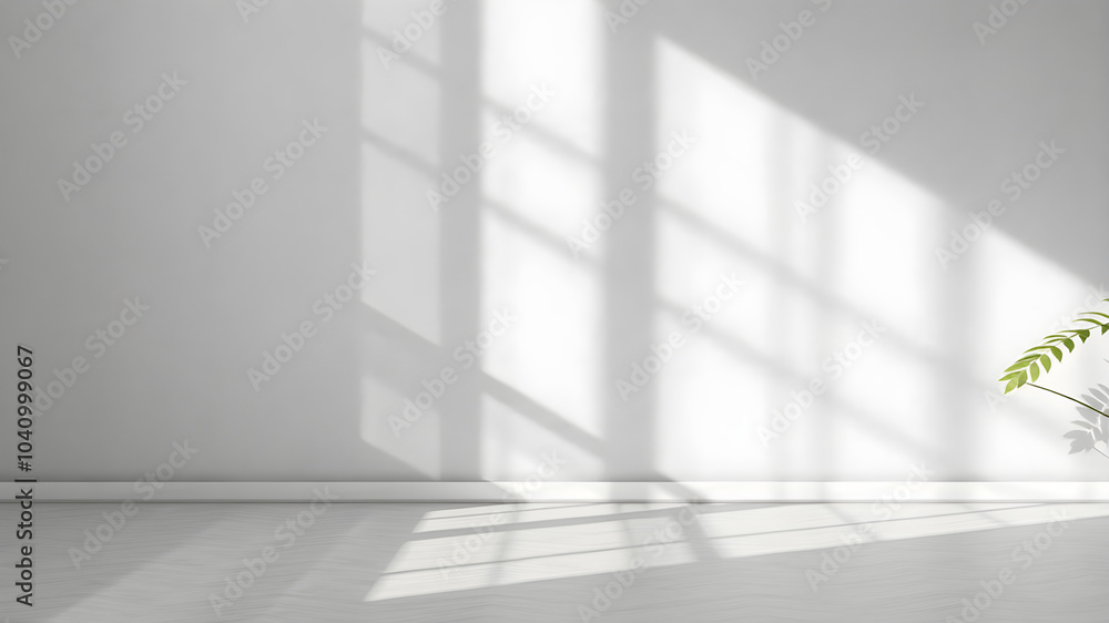 Fototapeta premium Beige blank wall interior background, with shadow from window. Background concept studio and backdrops show products.