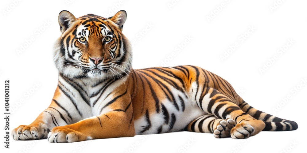Fototapeta premium Tiger Lying Down on White Background