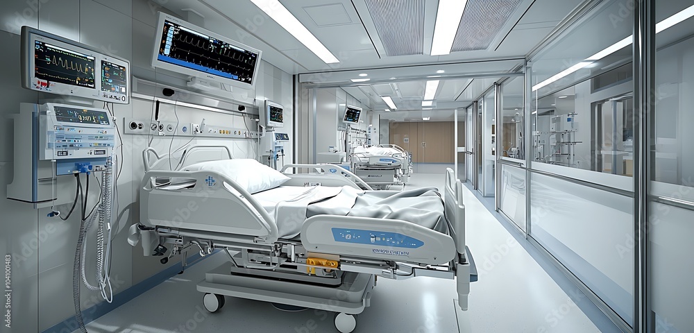 Dedicated ICU unit equipped with ventilators for high-resolution COVID-19 pneumonia treatment. Dedicated ICU unit equipped with ventilators for high-resolution COVID-19 pneumonia treatment.