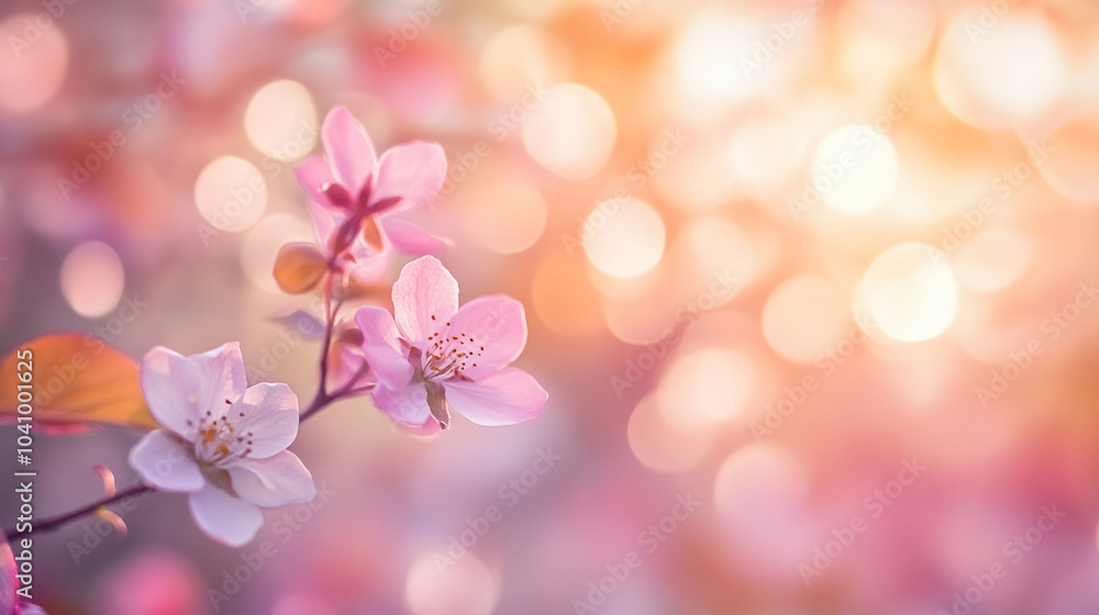 Delicate cherry blossoms blooming softly in warm sunlight during springtime Delicate cherry blossoms blooming softly in warm sunlight during springtime