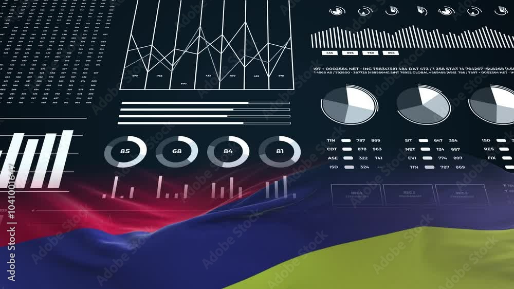 Mauritius flag - Waving flag on report analytics data statement Mauritius flag - Waving flag on report analytics data statement