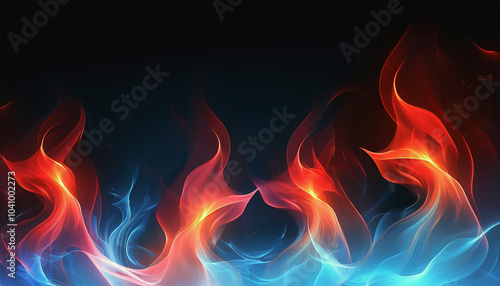 Fiery abstract art: Red and blue flames dance in a mesmerizing, dark background. A captivating visual symphony of color and energy.