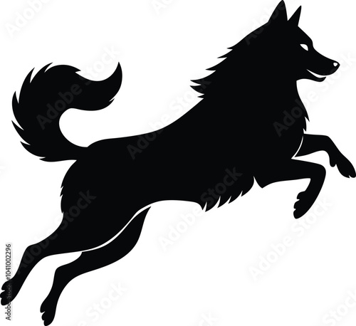 Alaskan malamute animal in jumping black color design