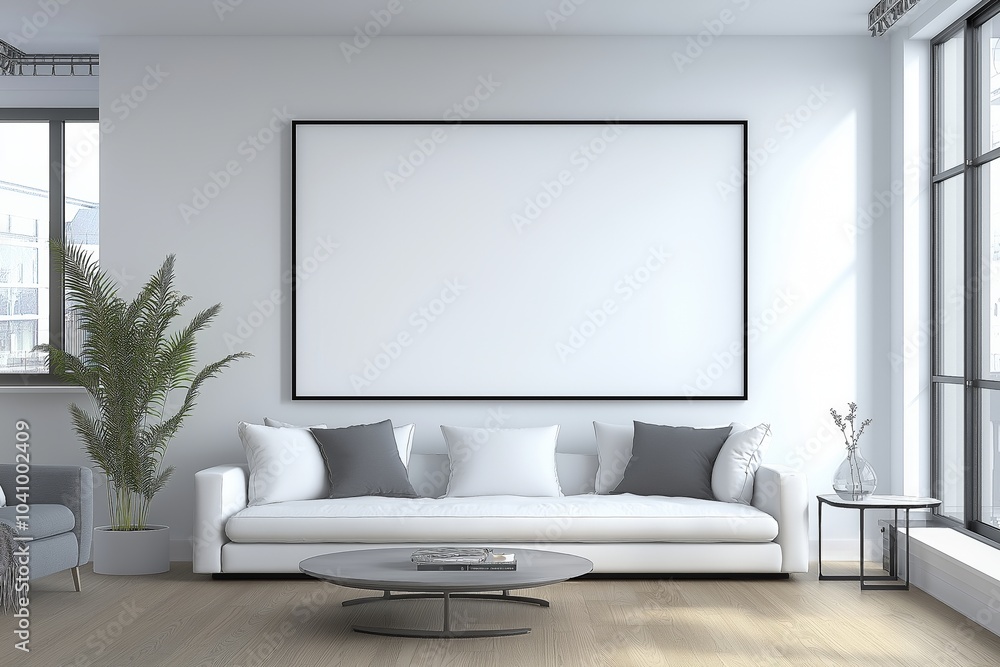 Mock up poster in Living room, Scandinavian decoration, 3d render, 3d illustration Mock up poster in Living room, Scandinavian decoration, 3d render, 3d illustration