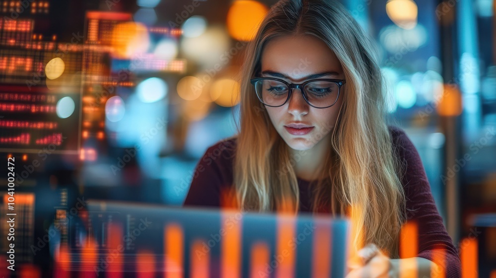 Businesswoman using laptop while analyzing data at office Businesswoman using laptop while analyzing data at office
