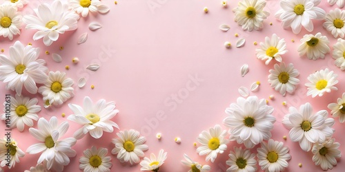 Wallpaper Mural White Flowers Scattered on Pastel Pink Background Torontodigital.ca