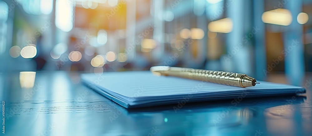 Golden Pen on a Notepad with Blurred Background Golden Pen on a Notepad with Blurred Background