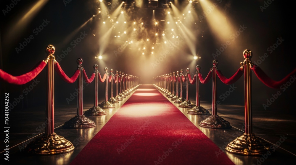 The allure of the red carpet enhanced by stylish rope barriers. The allure of the red carpet enhanced by stylish rope barriers.