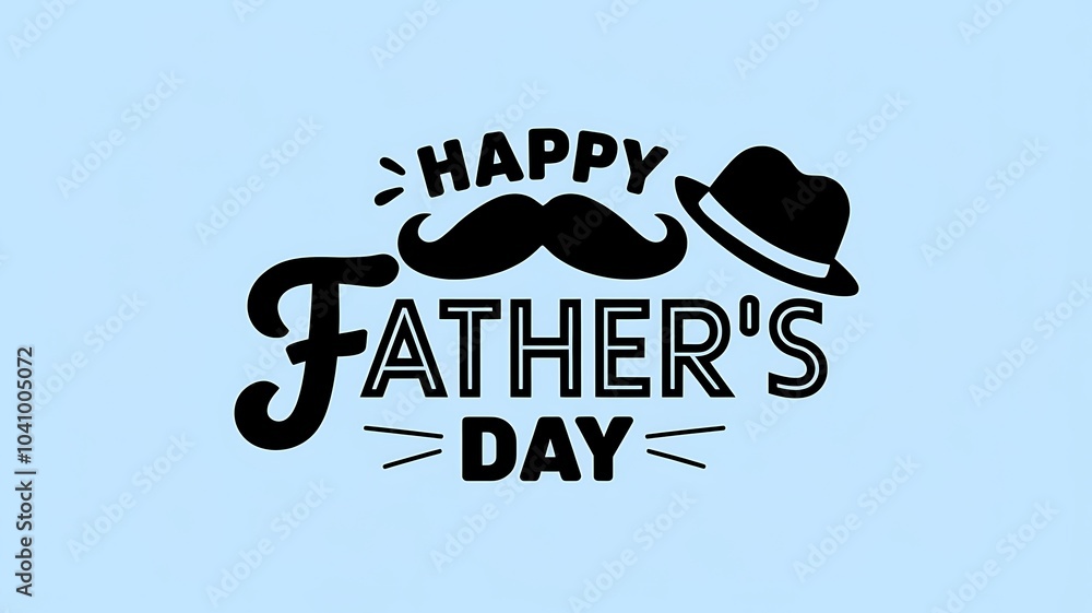 Fototapeta premium Happy Father's Day Greeting with Mustache and Hat