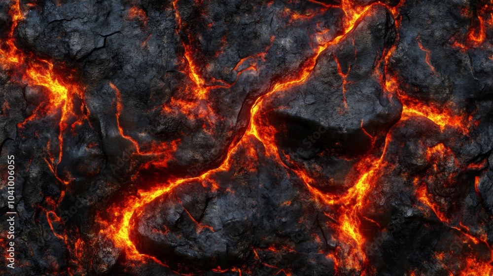 Beautiful volcanic rock formations highlighted by flowing lava. Beautiful volcanic rock formations highlighted by flowing lava.