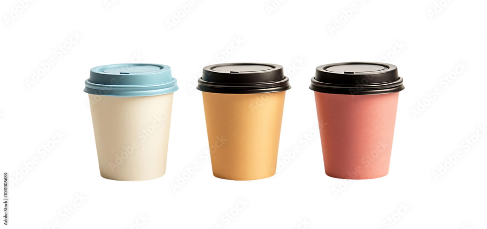 three set of disposable coffee cup isolated transparent background three set of disposable coffee cup isolated transparent background