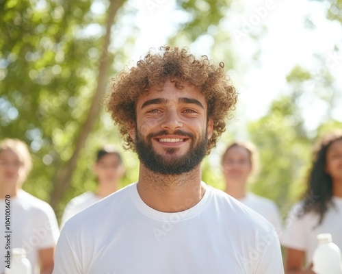 Young Adults in Eco-Friendly Apparel Registering to Vote in Lush Park Setting