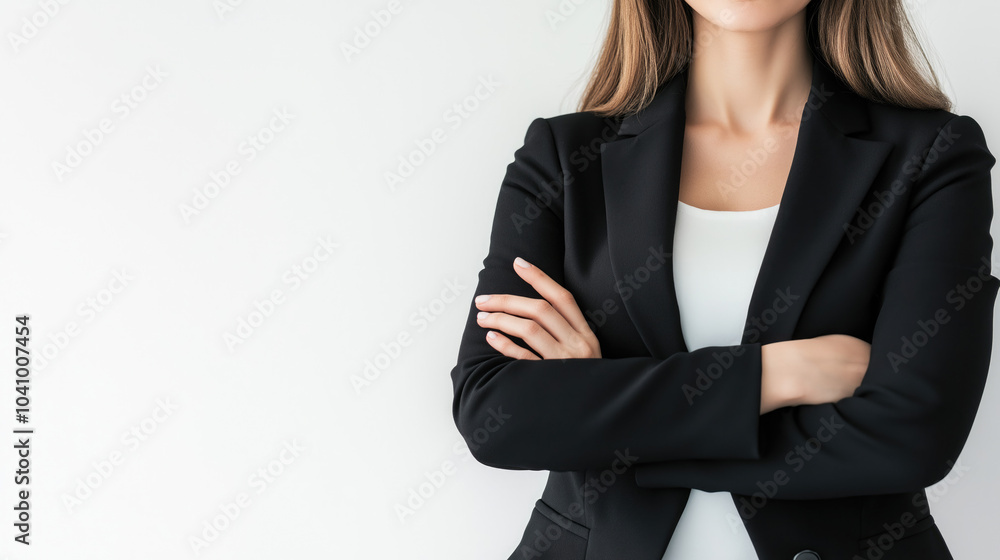 Business woman in black suit.Isolated image on white background.Copy space for text for advertising and presentation Business woman in black suit.Isolated image on white background.Copy space for text for advertising and presentation